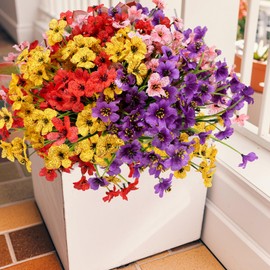 Geegoods Artificial Fake Plants Flowers for Outdoors, 16 Bundles UV Resistant Faux Plastic Colorful Mix Violet Flowers for Outside Spring Summer Decor