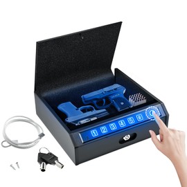 ADIMO Gun Safe, Biometric Gun Safe for Handgun, Pistol with 3 Quick-Access Way Fingerprint Lock/Keypad/Key, Gun Lock Box with Mute Function for Secure Storage for Bedside, Nightstand, Closet, and Car