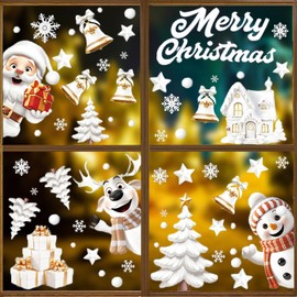 9 Sheets Xmas Window Stickers Xmas Decorations, Reusable Double Sided Xmas Window Stickers, Static Snow Window Stickers for Windows Christmas Party Decor