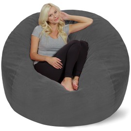 Chill Sack 5' Bean Bag Chair Cover Only – Soft Microfiber Replacement Cover for Giant Pouf, Cozy Furniture for Living Room, Dorm & Kids' Rooms, Add Your Own Filling, Durable Cover, Pebble 5 Ft - Gray