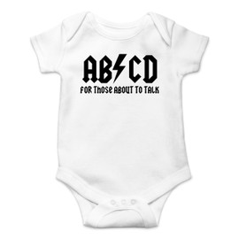 ABCD For Those About to Talk - Funny Lil Rocker Music Lover Infant Novelty Romper Baby Bodysuit (White, 0-3 Months)