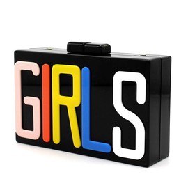 Women's Rectangular Acrylic Lucite GIRLS Evening Bag Party Clutch Handbag