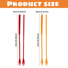 WOODOUNAI 4 Pcs Drinking Straw Cleaner Brush Reusable Silicone Soft Extra Long Straw Cleaning Brushes for Sturdy Bottle Bendable Pipe Bottle Metal Glass Straws Baby Bottle Cup Cap (Orange & Red)
