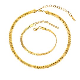 VceTd Chunky Gold Wheat Chain Stainless Steel Necklace and Bracelet Set for Women and Men,Bold Statement Jewelry,Gift Bag