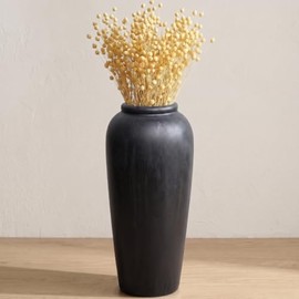 Jarrón grande de cerámica, negro vintage con jarrón decorativo plateado, 19 pulgadas de alto