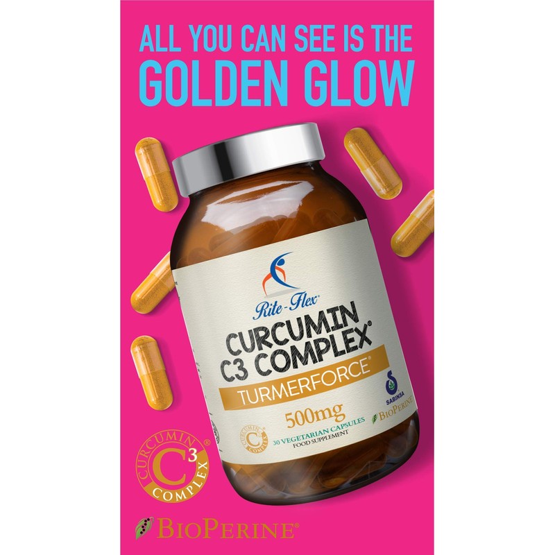 Turmerforce Curcumin C3 Complex 500mg by Rite-Flex w/BioPerine Non-GMO Gluten