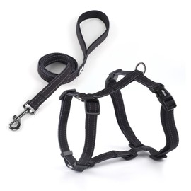 Dog Harness Leash Set, No Pull Adjustable Halter Cute Comfort Padded Handle for Medium Sized Large Small Dogs Walking Training Running with Reflective（Small,Black）