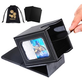 Venssu MTG Deck Box with Commander Display, Deck Box for 100 Double Sleeved Cards, PU Leather Magnetic Trading Card Box with 2 Dividers, 1 Dice Bag, 1 Toploader (Black and Grey)