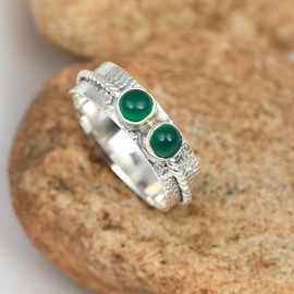 JEWELSTREZORO Onyx Edelstein Bandring Männer & Frauen Bandring Bandring 925 Sterling Silber Bandring Geschenkartikel Handarbeit TSR112K_53 (16.9)