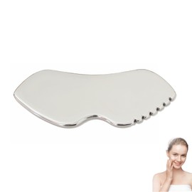 Gua Sha Stone Stainless Steel, Metal Gua Sha Scraper with Teeth, Guasha Scraping Massage Tool for Face Eyes Neck Body, Body Gua Sha Face Scraper, Beauty Tool for Skin Care Gift (Silver)