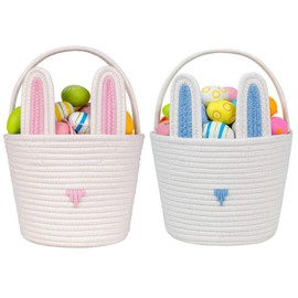 CubesLand Easter Baskets Empty Kids Easter Hunt Basket,Soft Skin-Friendly Baby First Easter Basket Handwoven Easter Bunny Basket Storage Easter Eggs Easter Decor 2-Piece 9.8 x 7.8 x 7.8"