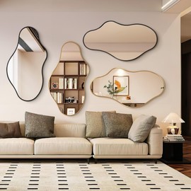 Dorlicecass Irregular Wall Mirror - Wall Mirrors Decorative 24"x 43" Asymmetrical Abstract Mirror Aviation Aluminum Alloy Frame Unique for Bathroom, Bedroom, Living Room, Cloakroom, Entryway Gold