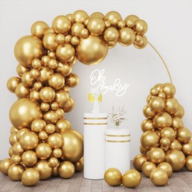 RUBFAC 154pcs Gold Balloons Different Sizes 18 12 10 5 Inches for Garland Arch, Chrome Metallic Gold Balloons for Birthday Baby Shower Graduation Wedding Anniversary Party Decorations