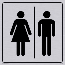 Viking Male & Female Toilet Symbols – Toilet Door Sign – Signs DV1024 PWLK-S15-400 SV Positive Black Text with Silver Border, Vinyl stickers, 150 mm x 150 mm White