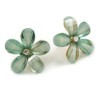 Pale Green Daisy Acrylic Stud Earrings In Gold Plating -