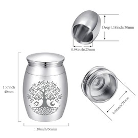 CREATCABIN Small Urn Ash Tree of Life, Mini Keepsake Urns, Sun Moon Alloy, Miniature Ash Container, Unique Tiny Urn Parts, Cremation Monument for Women, Men, People, 4 x 3 cm, Silver