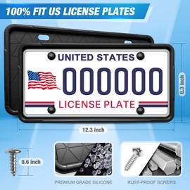 BEHAMBOW Superior Silicone License Plate Frames, 2 Pack Universal US Car Licence Plate Covers, Rust-Proof, Rattle-Proof,License Plate Bracket Holder(Black).