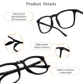 LifeArt Blue Light Blocking Glasses, Anti Eyestrain, Computer Reading Glasses, Gaming Glasses, TV Glasses for Women Men, Anti Glare (Black, +0.25 Magnification)