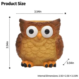 LynsaTac Cute Owl Resin Planter with Drain Cute Succulent Planter Live Indoor/Outdoor Planter for Home Potting Gifts (Straight)