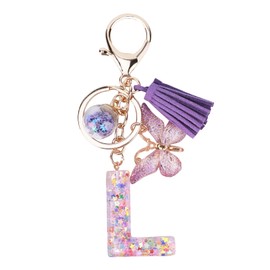ALLOMN Letter Keyring - Alphabet Keychain L Letter Keychain with Star and Butterfly Gift Backpack Bag Charm Accessories for Women Ladies Girls Girlfriend, Purple