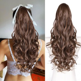 26 Inch Ponytail Extension for Black Women, Long Layered Pony Tails Hair Extensions, Wavy Synthetic Drawstring Ponytail for Black Women for Daily Use (Color: Light Brown Mixed Honey Blonde)