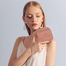 LJCZKA Small Coin Purse for Women Mini Leather Wristlet Pouch Wallets Zipper Pocket Credit Card Holder Bag with Key Ring, Wrist Strap (Pink)