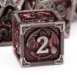 Haxtec DND Dice Set Metal D&D Dice Set with Leather Dice Bag Antique Iron Red Metal Polyhedral Dice for Dungeons and Dragons TTRPG Gifts