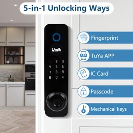 UMIK UMIKSMART Smart Door Lock, Keyless Entry Fingerprint Door Lock with Knob, Electronic Smart Door Knob with Digital Keypad, App Remote Control, WiFi Smart Deadbolt Lock for Front Door, Matte Black
