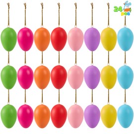 JOYIN 24 Pcs Colourful Easter Hanging Eggs, 6CM Plastic Colorful Eggs, 8 Colors Decorative Eggs with Hanger for Easter Tree Decoration & Outdoor Indoor Hanging Decor