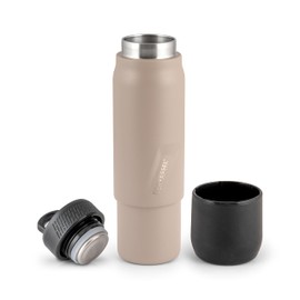 EcoVessel Stainless Steel Flask with Removable Shot Cup, Vacuum Insulated Bottle for Hot and Cold Drinks, Thermos with Folding Handle for Travel and Camping, 8oz (Stone)