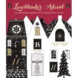 Leuchtender Advent: Adventskalender-Leporello mit 24 transparenten Türchen | Adventskalender zum Aufstellen
