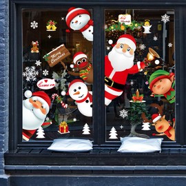 122PCS Christmas Snowflake Window Clings Stickers for Glass, Xmas Decals Decorations Holiday Snowflake Santa Claus Reindeer Decals for Party