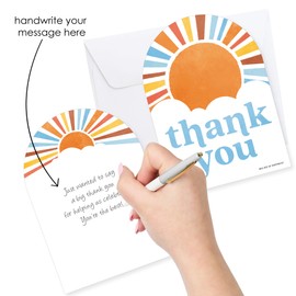 Big Dot of Happiness Retro Sunshine Flat Thank You Cards, Here Comes The Son Party Theme, Boy Boho Baby Shower Gratitude Note Letters with Envelopes - Set of 12