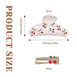 1 Piece Cherry Hair Clip, 2 Pieces Cherry Side Clip, Flash Diamond Gripper, Firm Non-Slip Clip, Double Row Tooth Gripper, Cherry Vertical Clip, Ponytail Hair Accessories
