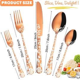 Vilihkc 20 piece Peony Flower Pattern Design Silverware Set, Stainless Steel Flatware Set Service for 4, Rose Gold Cutlery Set, Mirror Polished Utensil Set for Kitchen, Dishwasher Safe