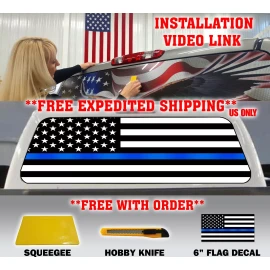 Own THIN BLUE LINE POLICE SUPPORT AMERICAN FLAG PICKUP TRUCK REAR WINDOW DECAL TINT