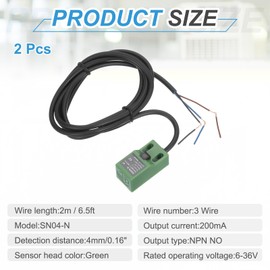 MECCANIXITY 2Pcs SN04-N Inductive Proximity Sensor, DC 6-36V 200mA NPN NO Normally Open Detection Approach Proximity Switch Detector 4mm 3 Wire for Industrial Automation,Green