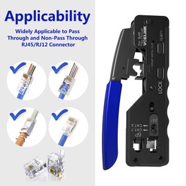 VCELINK GJ671BL RJ45 Crimp Tool, Pass Through Ethernet Crimping Tool for Cat5 Cat6 Cat7 End Pass-Thru Connector & RJ11 RJ12 Telephone Plug Black/Blue