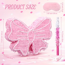 Gemscream 16 Inch Pink Bow Piñata with Blindfold Bat Stick and Confetti Coquette Party Supplies Bow Princess Birthday Party Decorations, Small Size