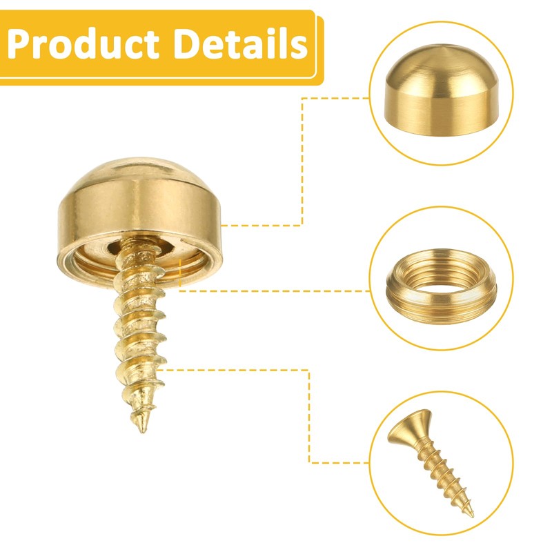 Brass Screws, Decorative Screws with Caps, 16 Pcs Self Tapping