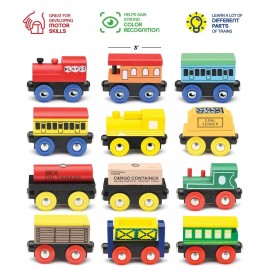 Play22 Wooden Train Set 12 Pcs Magnetic Includes 3 Engines-Toy Train Sets for Kids