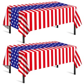Orielis 2 Pack Patriotic Tablecloth, 4 th of July Decorations Red White and Blue Tablecloth, 54” X 108”Disposable Plastic Table Cloth for Party Indoor Memorial Independence Day Decor