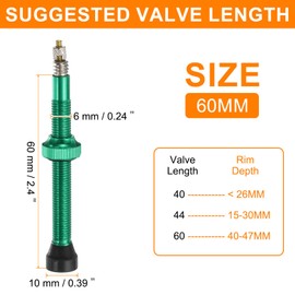 HARFINGTON 2pcs Tubeless Valve Stems 60mm Aluminum Alloy Tubeless Valve Super Light No Leak Durable Valve Stem Caps Multiple Color & Size Fit Most Bicycle Tubeless Rims Pair, Green