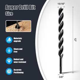15/16" x 12" Auger Drill Bit for Wood, Hex Shank Tri Flute Ship Auger Long Drill Bit for Soft and Hard Wood,Tree Stump,Plastic,Drywall and Composite Materials