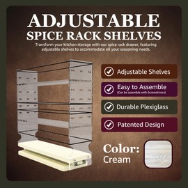 Vertical Spice Adjustable Spice Rack Drawer - Pull Out Cabinet Organizer - Kitchen and Pantry Organizers and Storage - Spice Caddy - 1 Drawer, 2 Upper Tier (3.45" W x 11.25" H x 10.6" D, Cream)