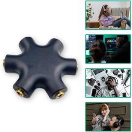 Thsinde 5-Jack Multi Headphone Audio Splitter,Headphone Jack,Audio Splitter with 3.5mm Stereo Cable Designed for Up to 5 Devices (Black) (Black-3)