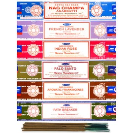 Satya Organic Incense Sticks- Gift Set of 6 Pack - Nag Champa,Indian Rose,French Lavender,Aromatic Frankincense, Palo Santo,Path Breaker, Natural Incense Sticks 15 Grams x 6 Pack, Blue