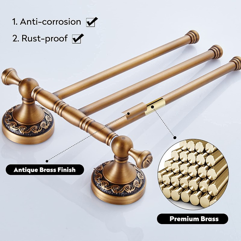 Leyden Swivel Towel Bar, Antique Brass 3 Arm Swing Towel