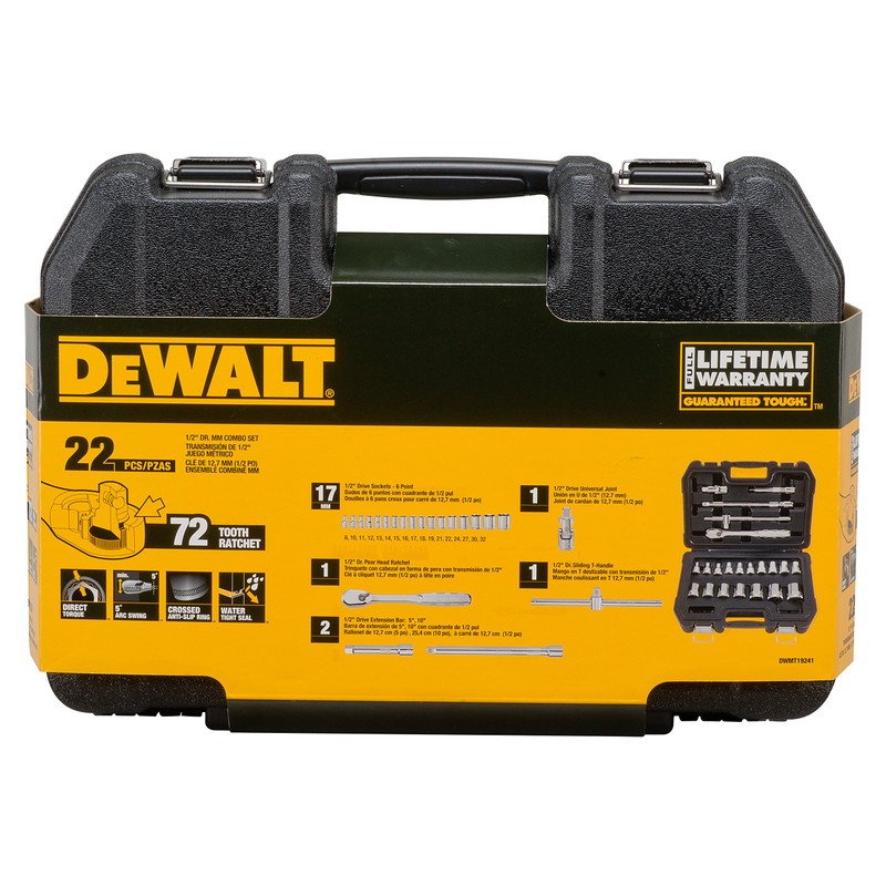 DEWALT DWMT19241 22 PC 1/2" SD Socket Set MM