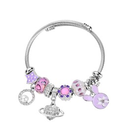 Silver Plated Charm friendship Bracelets for girls,exquisite cute Stainless Steel Bangle bracelets with jewelry box, Adjustable Girls Women Jewelry Suitable for holiday party gifts (Purple Inner Rhinestones)